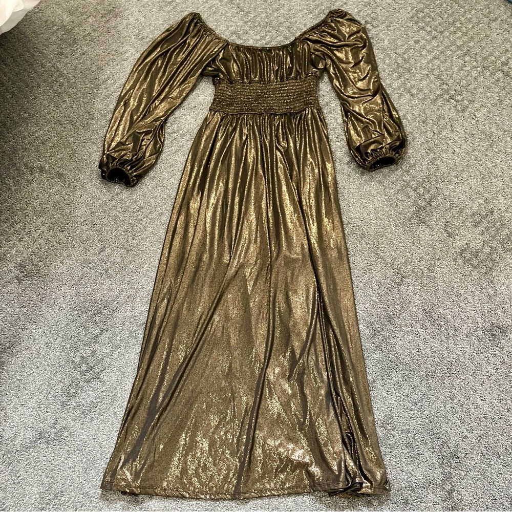 NSR Shimmering Gold Long Sleeve Dress
